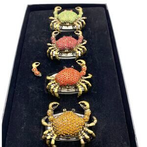 Vintage HANS TURNWALD Silver Plate crystal Crab Napkin Rings Original Box signed
